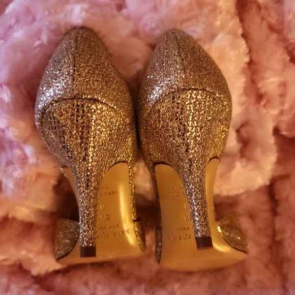 Kate Spade Sage Gold Sparkle Peep Toe Heels - Picture 4 of 7